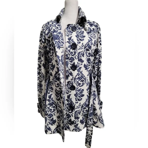 LA Kitty Size Medium Trendy Stylish Floral Blue and White Lightweight Pea Coat - Picture 5 of 10